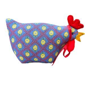 VTG Made In USA, Collectible Creations Blue Stuffed Rooster Handmade Folksy Farm